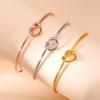 Rose Gold Heart-Shaped Knotted Stainless Steel Open Cuff Bracelet