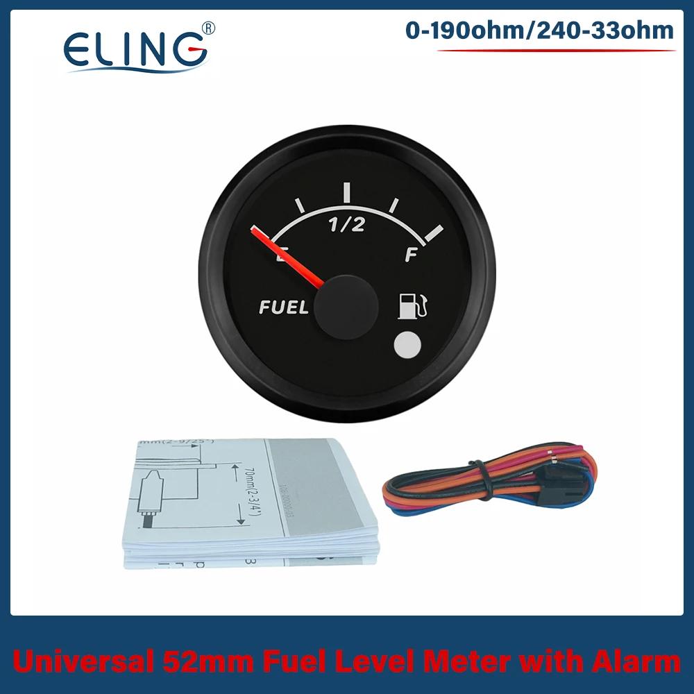 ELING Universal 52mm Fuel Level Gauge Meter 0-190ohm 240-33ohm with 8 Colors Backlight and Alarm for Car Boat 12V 24V