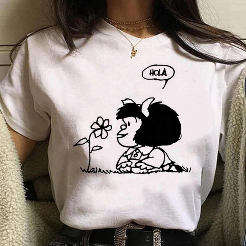 Mafalda Japanese Anime White Fashion Women T-Shirts Harajuku Kawaii Clothes Short Sleeve Summer Tees Casual Female Tops O-Neck