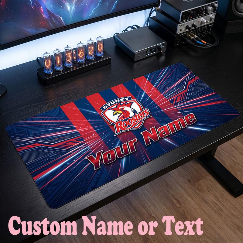 Sydney Roosters Customized Name Text Mouse Pad, Large Desk Mouse Mat Personalized Home Office Present
