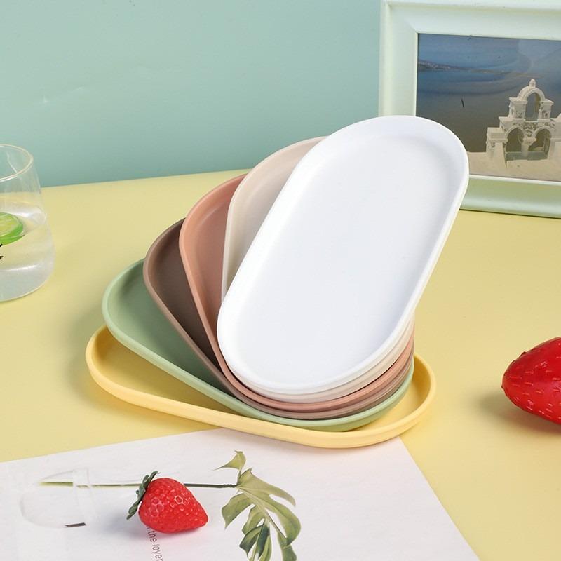 4 pièces Plateau à café en plastique, Plat de service alimentaire ovale avec surface lisse pour dessert de maison Plateau anti-chute Thé de l'après-midi