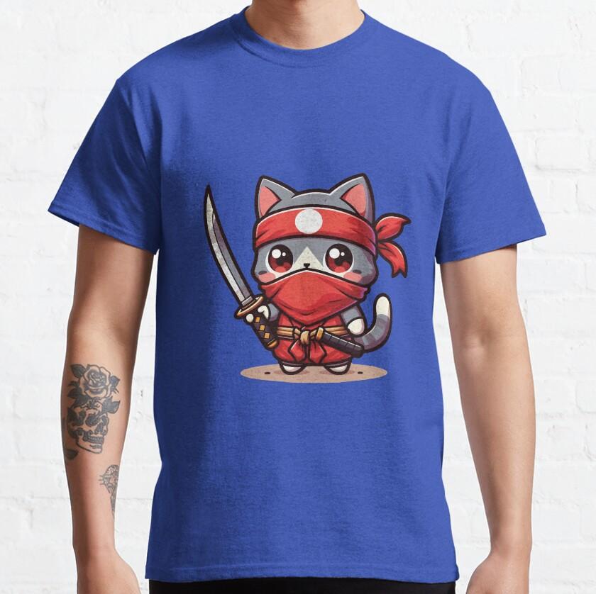 Cute Ninja Cat with Samurai from Japanese cat assassin for cat lover100 cotton catzilla printed TShirt for men plus size tee