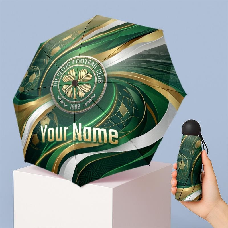 Celtic FC Manual Five Fold 8 Rib Umbrella Support Custom Text, Lightweight Travel Umbrella