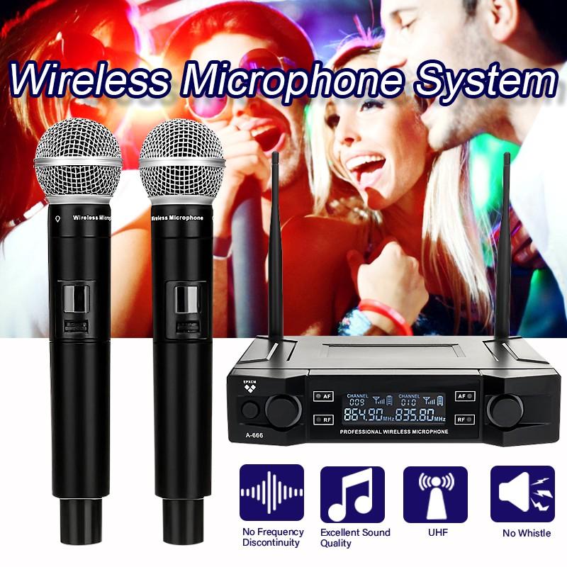 2 Cordless 2 Channel System Handheld Mic Kraoke Speech Supplies Cardioid Microphone Professional Wireless Microphone