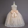 European & American Girls' Lace Flower Princess Dress with Bow & Small Train
