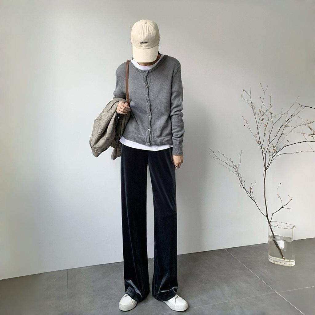 Slim Wide Leg Pants for Women Knitted Casual High Waist Autumn Winter Long Trousers Comfortable Straight Cut Pants