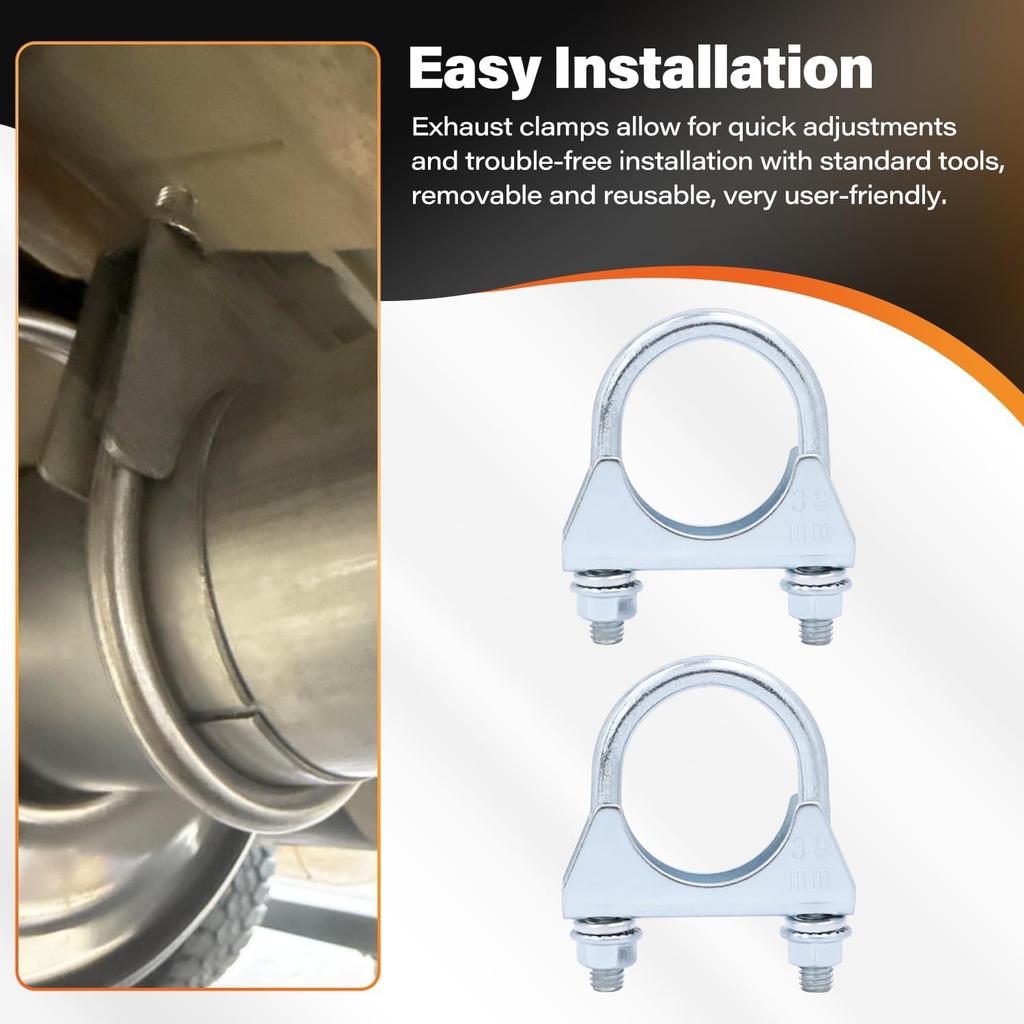 2 Pack 1.5" U Bolt Clamp Saddle-Style Muffler Exhaust Clamps On Tip Pipes 38 Mm Steel U-Bolt Exhaust Pipe Clamps (1-1/2")