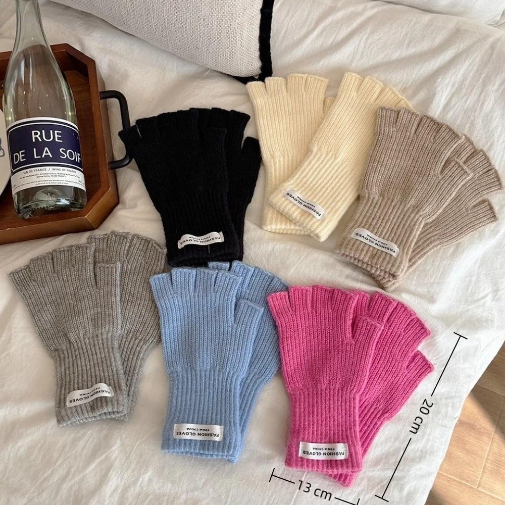 Fashion Thickened Knitted Gloves Touch Screen Solid Color Winter Mittens Keep Warm Half Finger Gloves Women