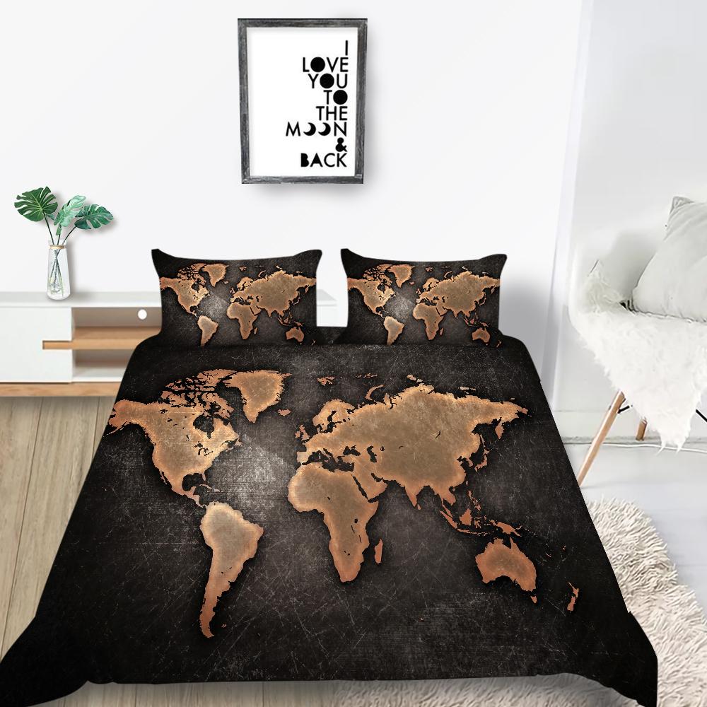 New Fashion Unique Design Duvet Cover Set Map Bedding Cover Suit Sea Quilt Cover Soft Cover Set Boys Twin Size Bed Clothes