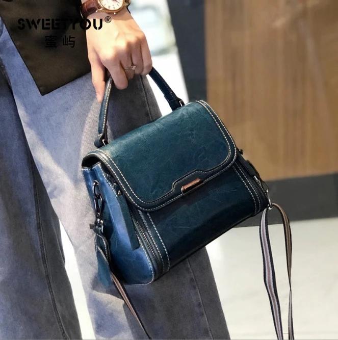 Female Retro Messenger Shoulder Bags Women Luxury Designer Oil Wax Cowhide Leather Handbags Lady Commuter Handbill Crossbody Bag