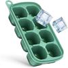 PRETYZOOM Silicone Ice Cube Tray with Lid, Easy Release Freezer Tray for Ice and Food Storage, 8-Cube Green Mold for Freezing Drinks, Juices, and