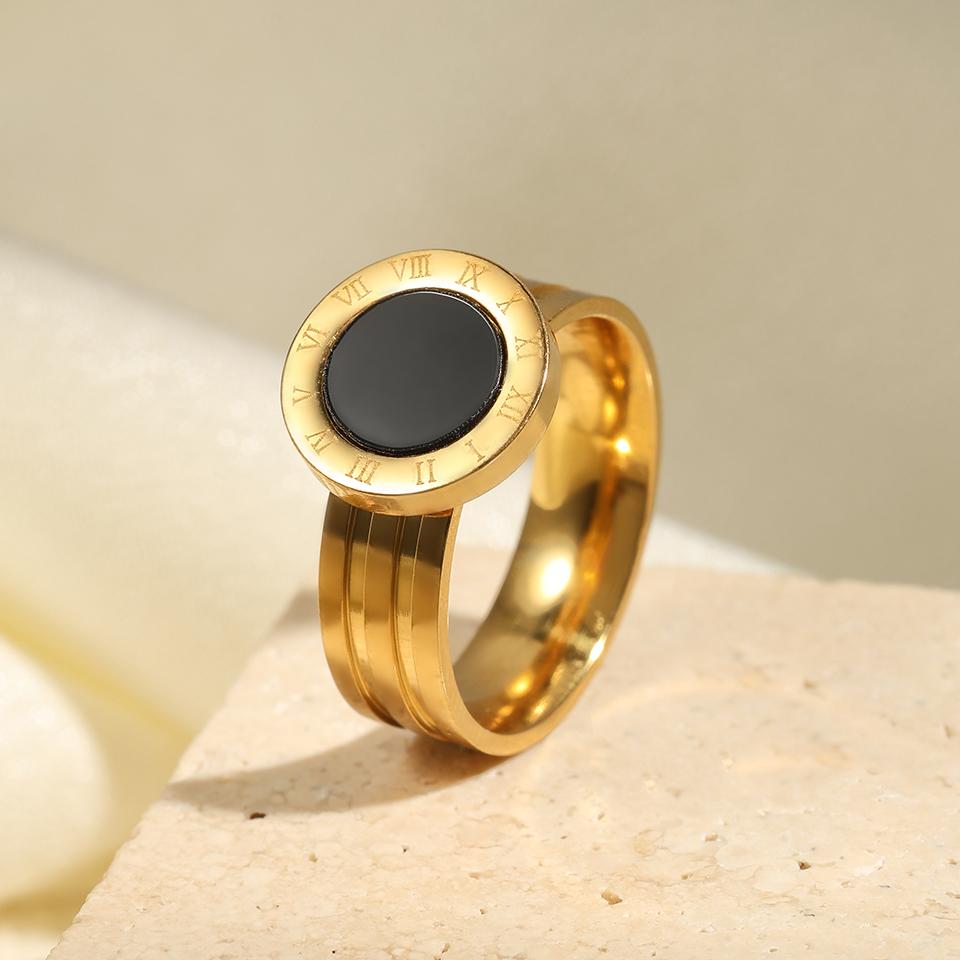

Htpwe Корпус из нержавеющей стали Черно-белое кольцо с римскими цифрами Женское покрытие 18k Подарок на праздник для пары Кольцо для вечеринки на каждый день Циркон 6 чёрный