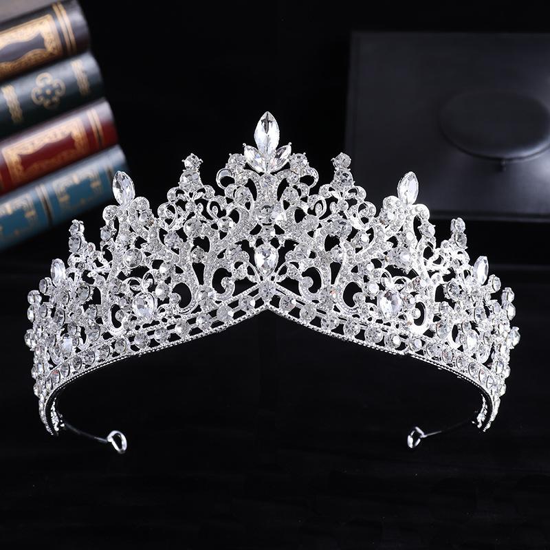 DIEZI Baroque Luxury Water Drop AB Pink Sky Blue Crystal Tiara Crown Women Party Jewelry Sets Bridal Crown Wedding Hair Jewelry