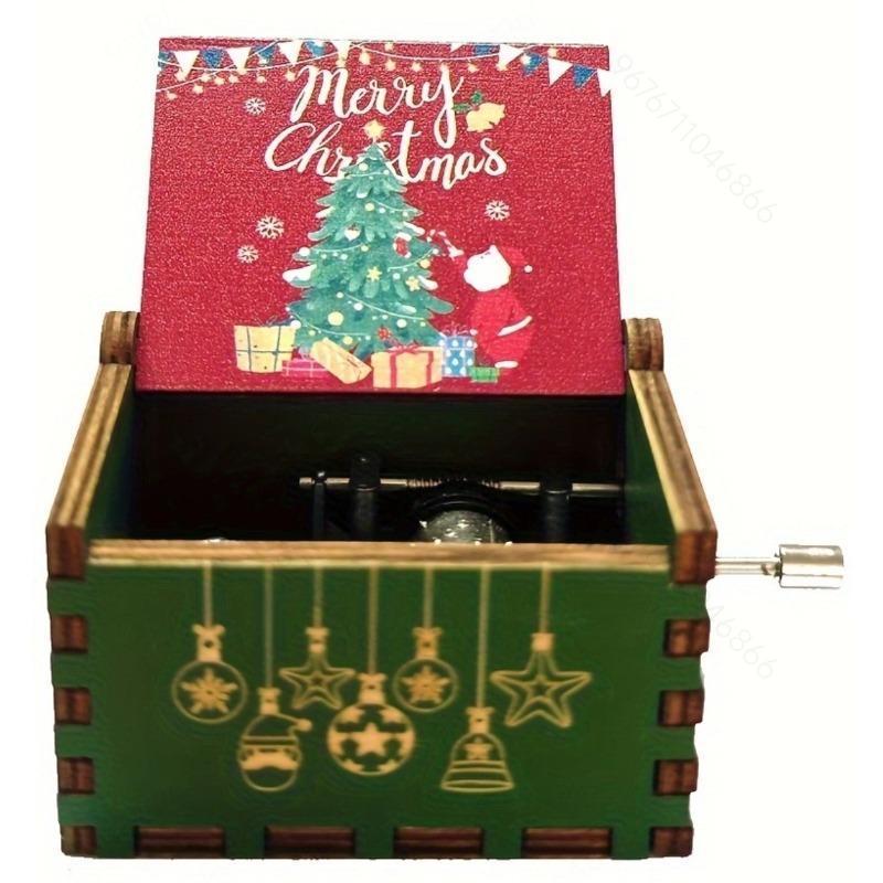 Hölzerne handgekurbelte Spieluhr Merry Christmas Musik bemalte Spieluhr Geschenk