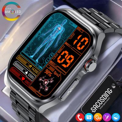 SACSODING Neue Smartwatch mit EKG-Blutdruck und Blutsauerstoffsättigung für Männer und Frauen, 2,04 Zoll, 368 x 448 AMOLED-Voll-Touchscreen, Herzfrequenzüberwachung