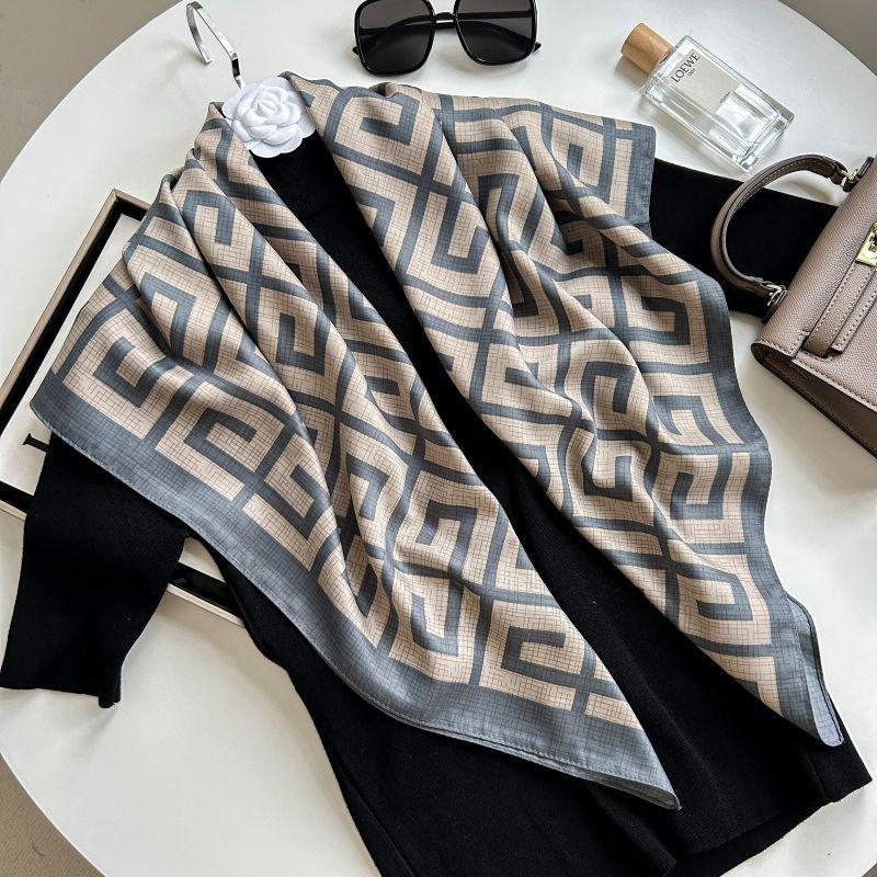 Letra Estampada Seda Imitada de Alta Qualidade Lenço de Seda Twill Decorativo Feminino