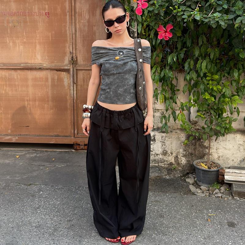 Street-style Elastic Waist Patchwork Balloon Pants Casual Pants L чёрный