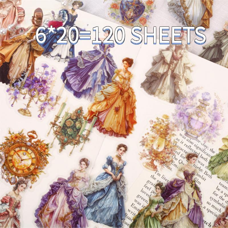 120 sheets/set, vintage luxury stickers, european character and scene stickers, scrapbooking and journal materials, self adhesive 120 sheets