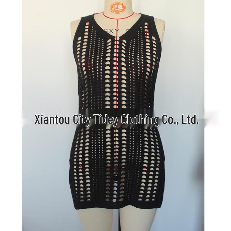 Women's Knit Bodycon V-Neck Slit Beach Cover-Up Dress