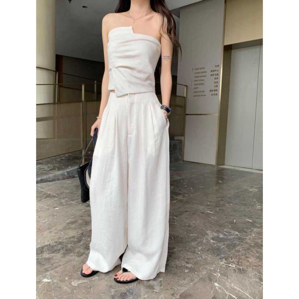 Fashion Spice Girl Suit Women s Summer 2026 Fashion Irregular Temperament Slim Pipe Top Wide Leg Pants S