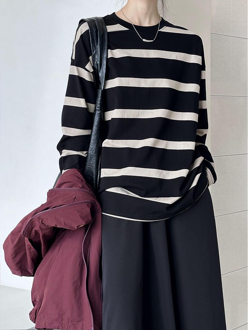 

Свитшот Ju Zhi 2025 Ранняя весна в черно-белую полоску с длинным рукавом Large