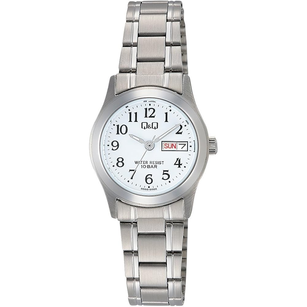 Citizen Q&Q Analog Waterproof Watch Date Day Metal Band W473-204 Women s White