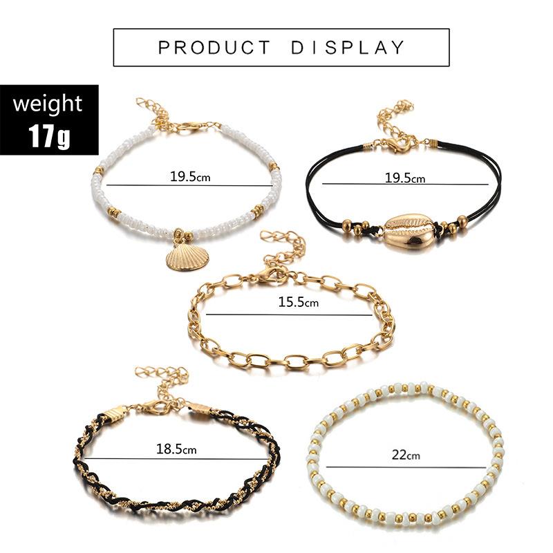 Accessories, handmade DIY rice bead shell multi-layer anklet, chain scallop anklet 5-piece set for women