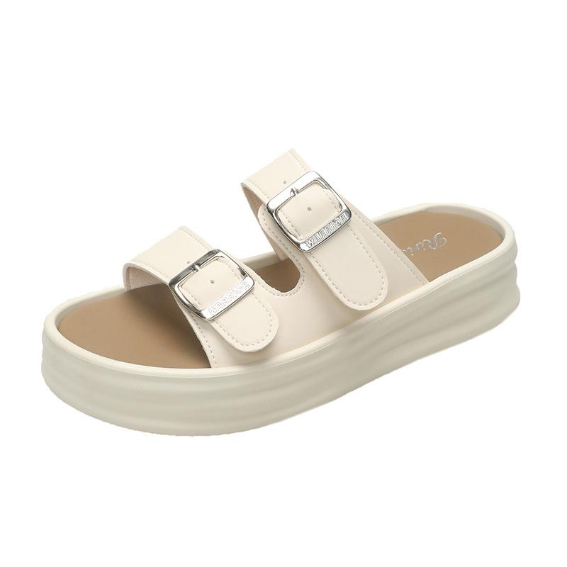 Women wearing cool slippers 2025 summer casual one-word slippers belt buckle half-drag sandals women