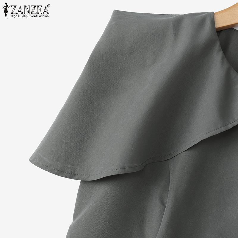 ZANZEA Kvinner Casual Rund Hals Sommer Kort Ermet Slim Bluse