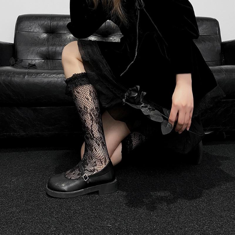 Lolita love flower fishnet socks retro rose jacquard stockings lolita tube socks children