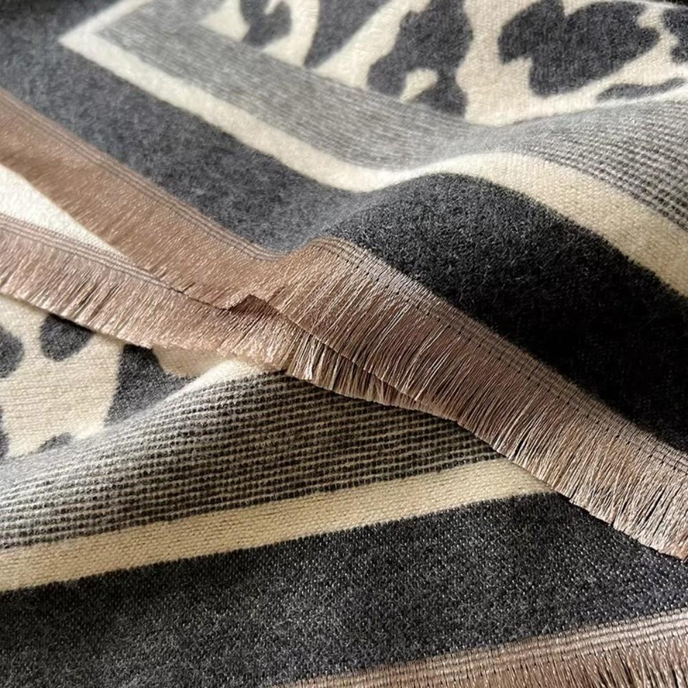 Winter Warm Cashmere Scarf Vintage Leopard print Fringed Shawls Elegant Tassel Scarves  Women Gift