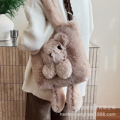 Autumn and Winter Large-capacity Furry Bag Women's 2025 New Commuter Versatile Shoulder Tote Bag Rabbit Furry Bag