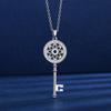 Hollow Floral Circle Key Pendant Cubic Zirconia Long Necklace