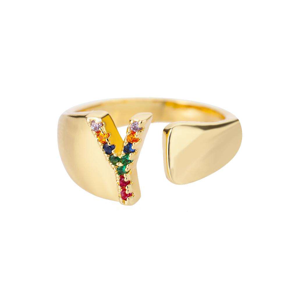 Rainbow Zircon Letter Rings For Women Mote Chunky Bred Letter AZ Rustfritt stål Ring Bryllup Boho Smykker Gave 2024