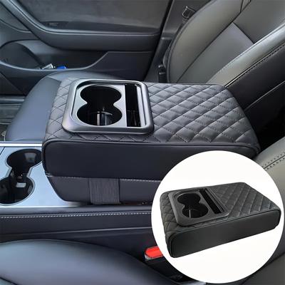 Μαξιλάρι για υποβραχιόνιο αυτοκινήτου Memory Foam με θήκη για φλιτζάνια & τηλέφωνο - Πολυτελές μαξιλάρι κεντρικής κονσόλας από συνθετικό δέρμα για βελτιωμένη άνεση, ταιριάζει στα περισσότερα οχήματα