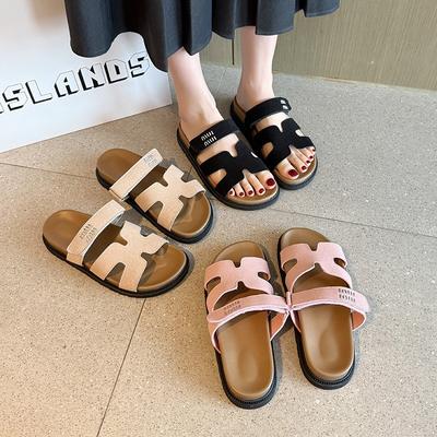 Hausschuhe, Damen, Oberbekleidung, Freizeitschuhe, Einzelner Riemen, Dicke Sohle, Klettverschluss, Einzelner Schuh