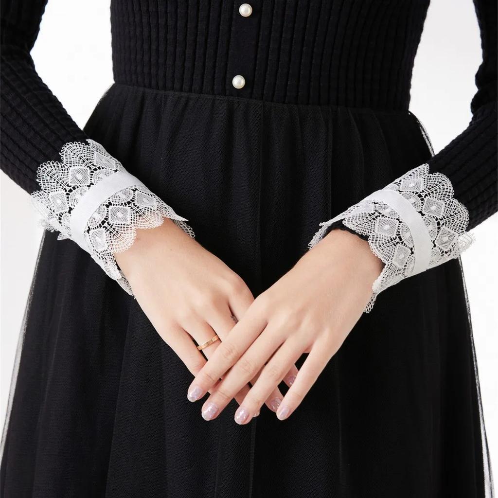 Women Fake Sleeved Wrist Cuffs Removable Lace Ruffled Wedding Dress False Sleeves Wristband