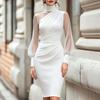 Europäische und amerikanische grenzüberschreitende Frühlings- und Sommer-Eleganz-Temperament High-End-Satin-Netz-Patchwork High-Neck-Taillenbetontes Hüft-Abendkleid d