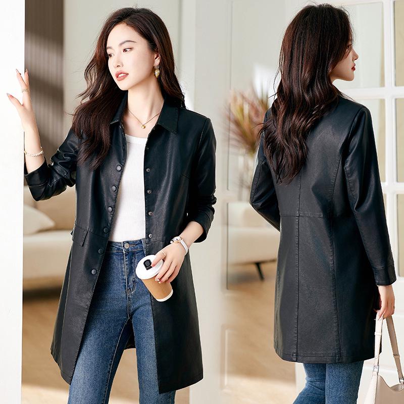 Women's High-End Slimming Lambskin Leather Jacket - Mid-Length Coat for Spring and Autumn