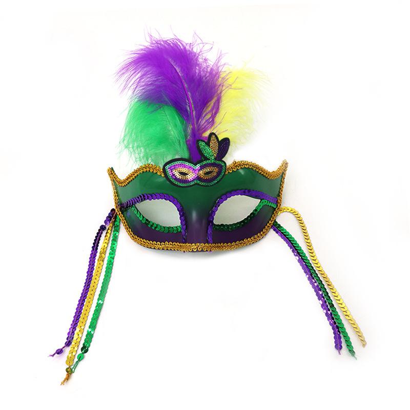 Brazilian Carnival Feather Sequins Hairband Half Face Headpiece Eye Cover for New Orleans Party Masquerade Accessories