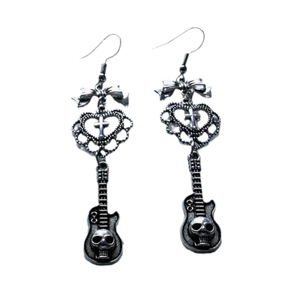 Sweet Cool Dangle Earrings Fashion Heart Bowknot Guitar Pendant Earrings Gothic Drop Earrings Punk Style Woman Jewelry