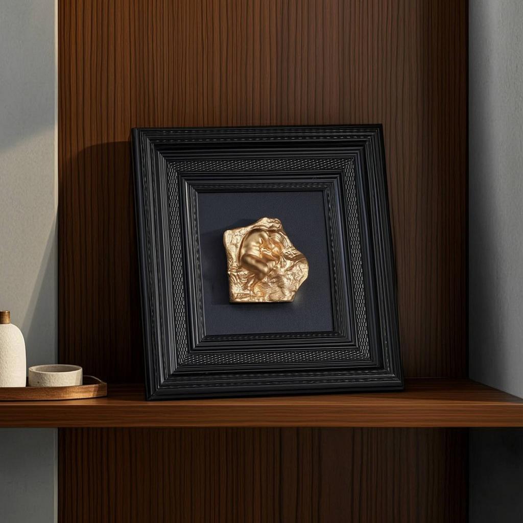 Sculptural Relief Square Framed Artwork Painting Contemporary Decor Geometric for Homeowners, Living Room, Entryway