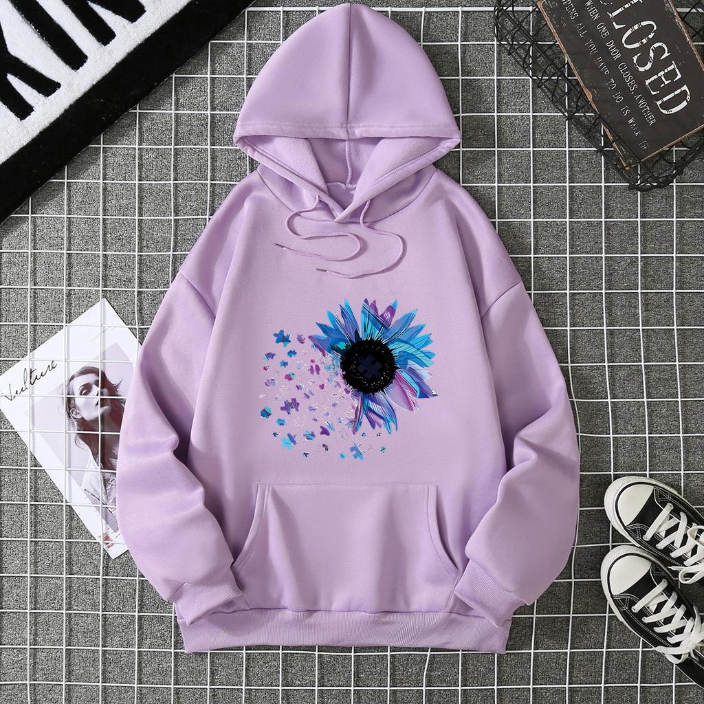 Sudadera con capucha holgada de manga larga con forro de terciopelo para otoño e invierno 7029