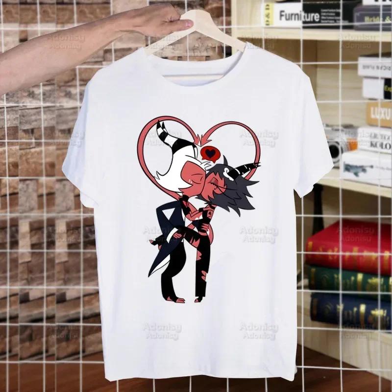 

Helluva Boss Принтованная футболка Мужская Ретро Выстиранные Топы Футболки Харадзюку Футболка Уличная одежда Хип-хоп Мужские футболки 4XL