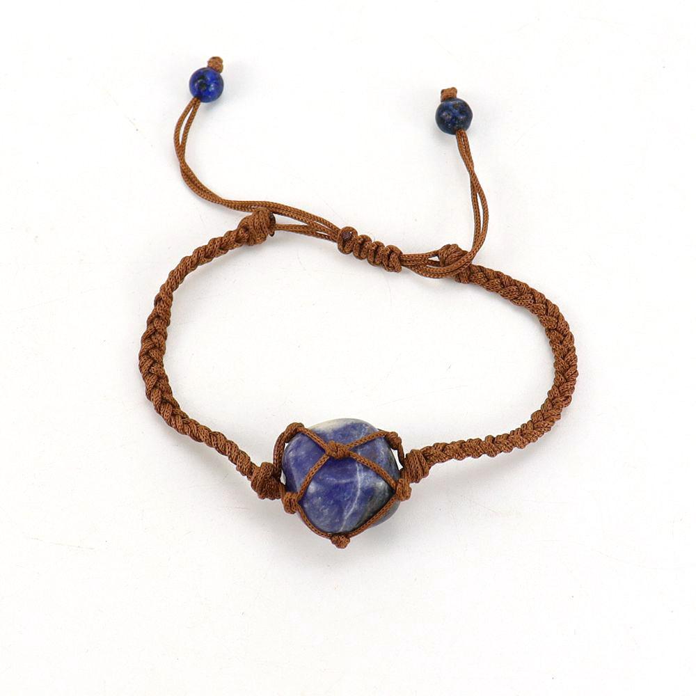 Hand-Woven Brown Jade Thread Crystal Amethyst Stone Mesh Pocket Bracelet Bracelet Adjustable B73