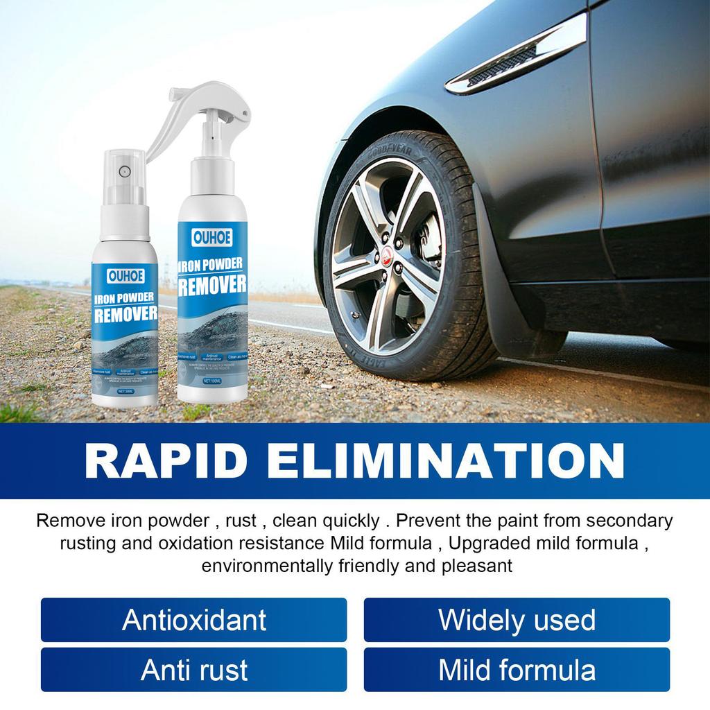OUHOE Car Iron Powder Rust Removal Spray, Rust Inhibitor Decontamination Rust Remover Cleaning Supplies