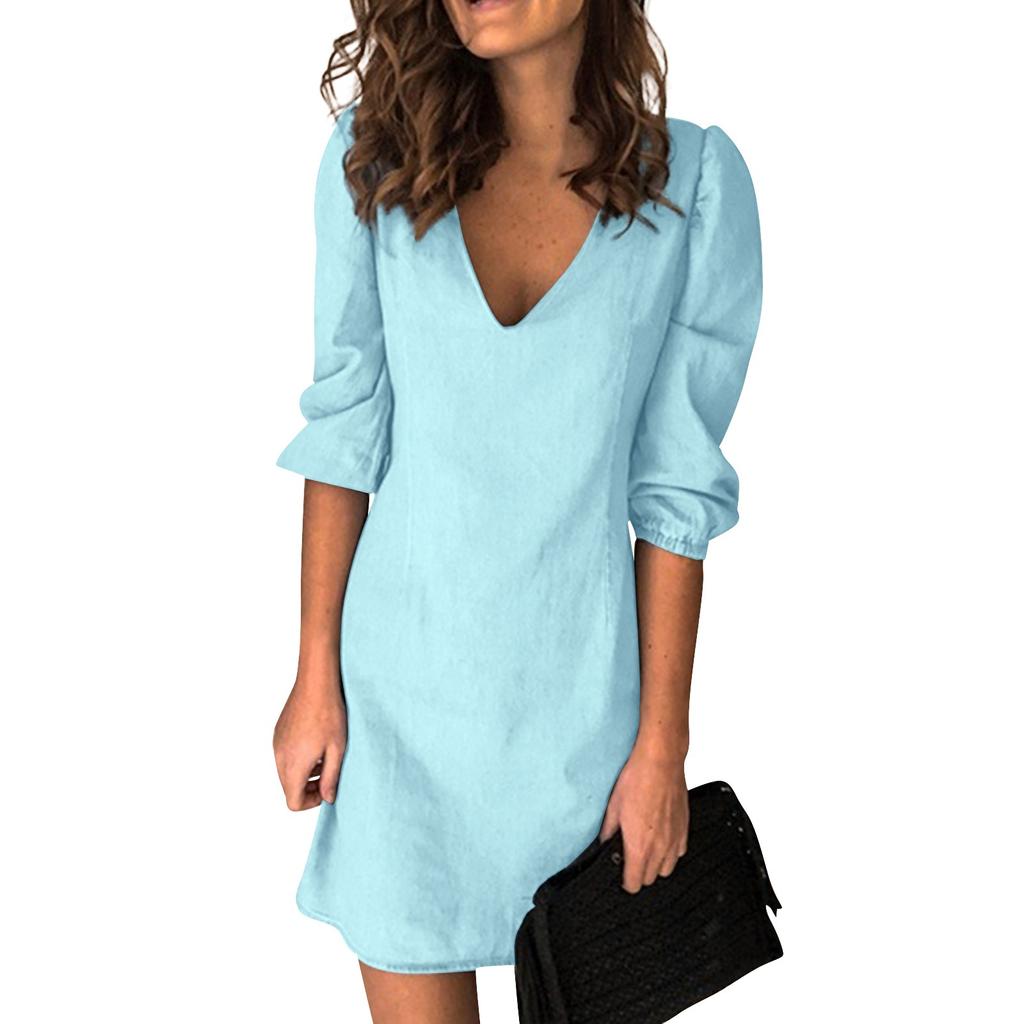 Women's Fashion Deep V-Neck Sexy Color Peplum Casual Dresses