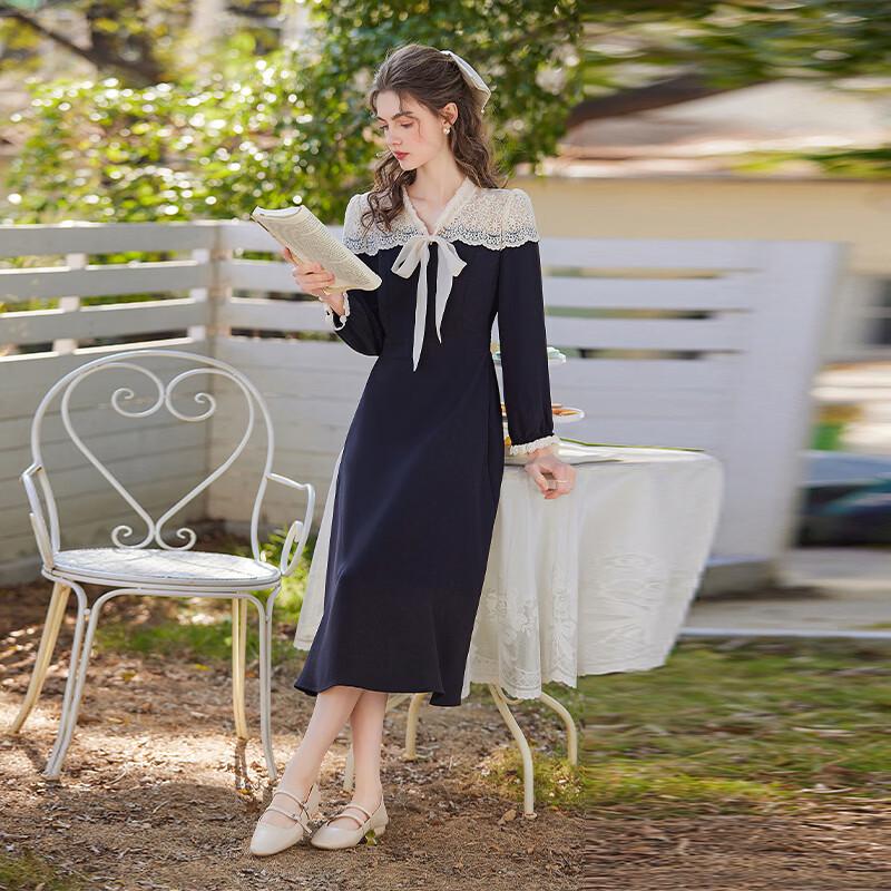 Bailuyu V-Neck Tie-Waist Colorblock Long Dress