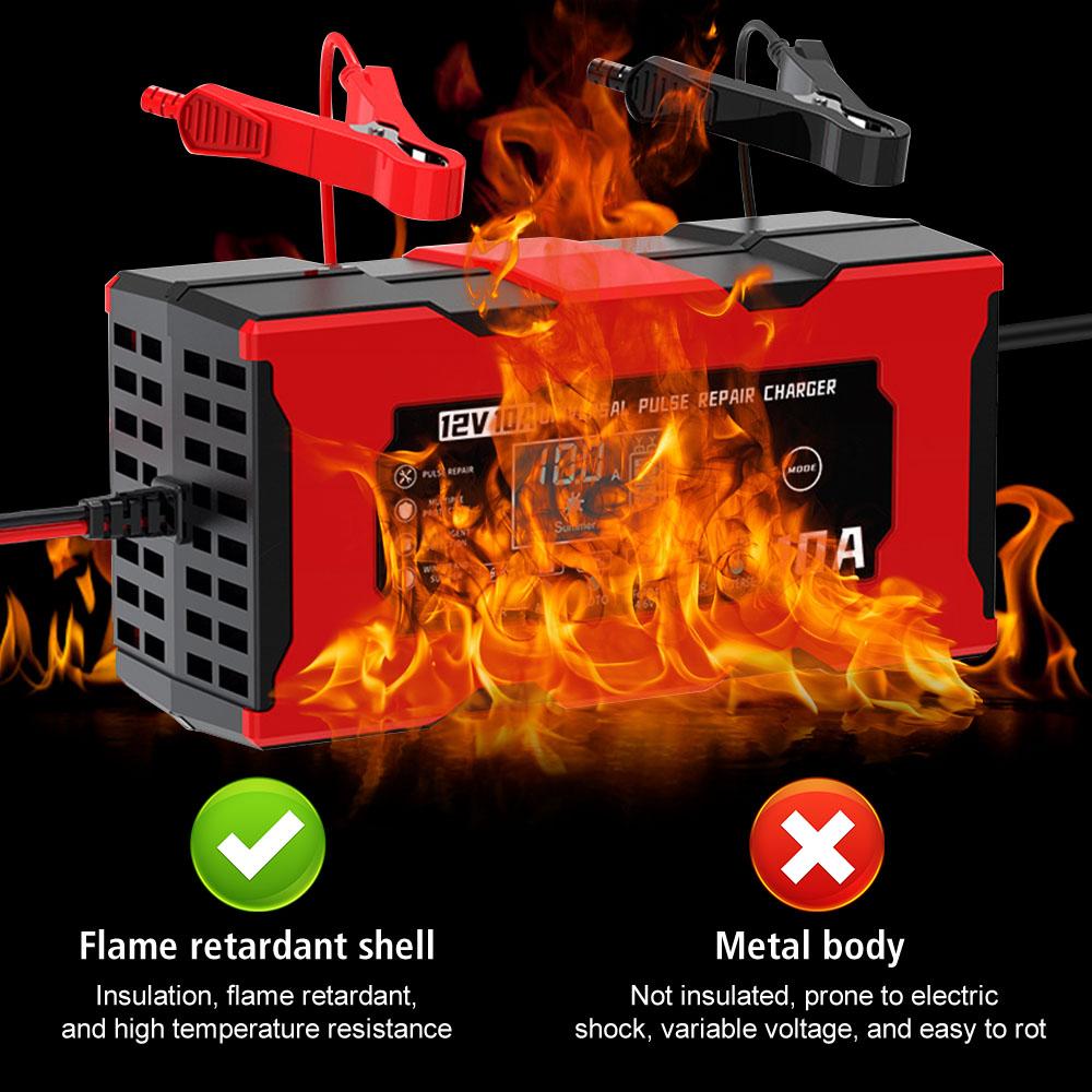 Car Battery Charger Multiple Protection 14.6V 10A Iron Lithium Charger Pulse Repair 12V 10A Smart Battery Charging EU/US Plug Digital LCD Display