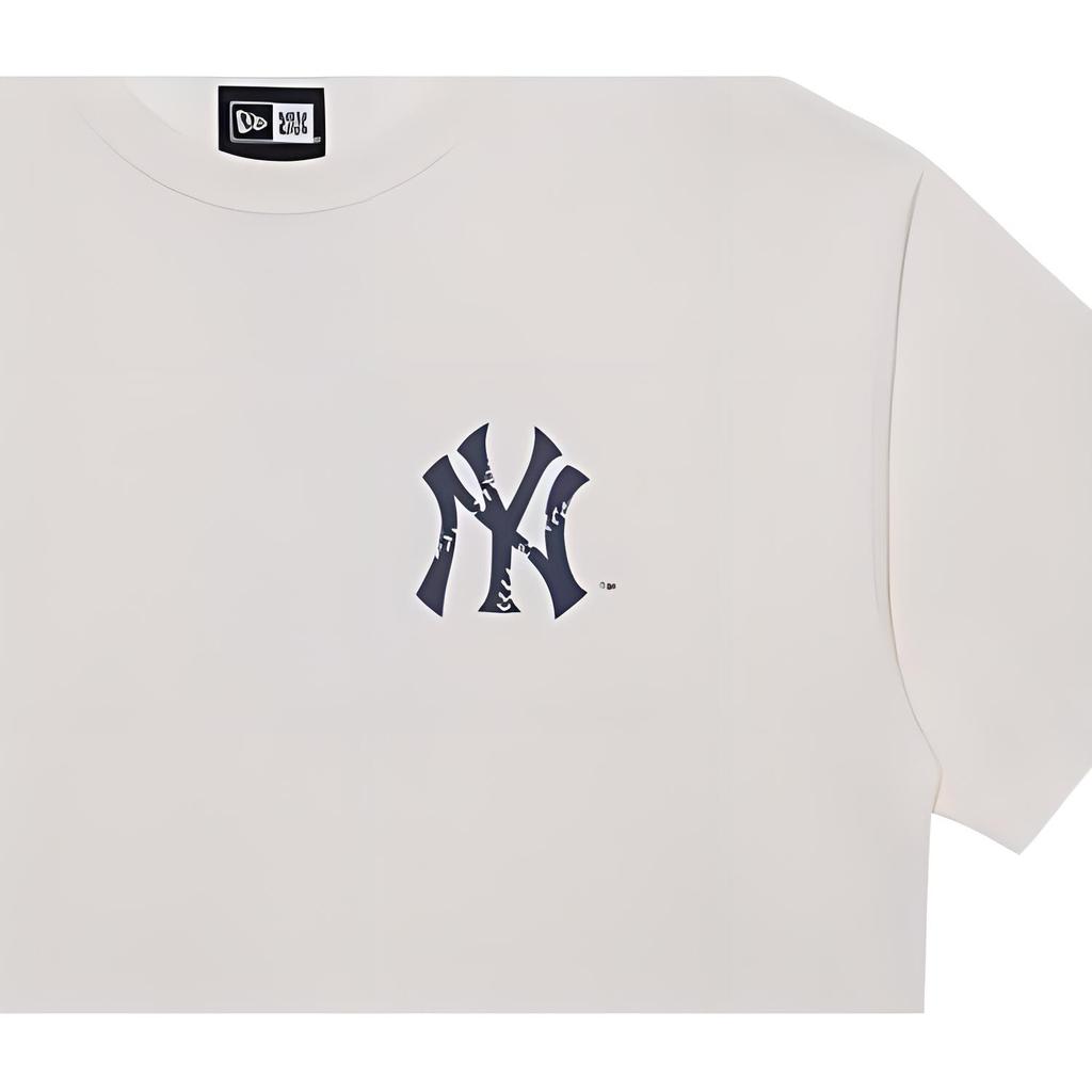 New Era MLB Vintage College Club Series New York Yankees Letter Logo Crew Neck Summer American Short Sleeve T-Shirt Unisex Tops Ivory 14385078